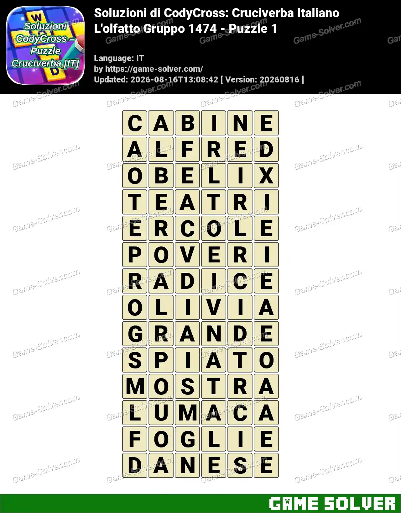 Soluzioni di CodyCross: Cruciverba Italiano L’olfatto Gruppo 1474 – Puzzle 1